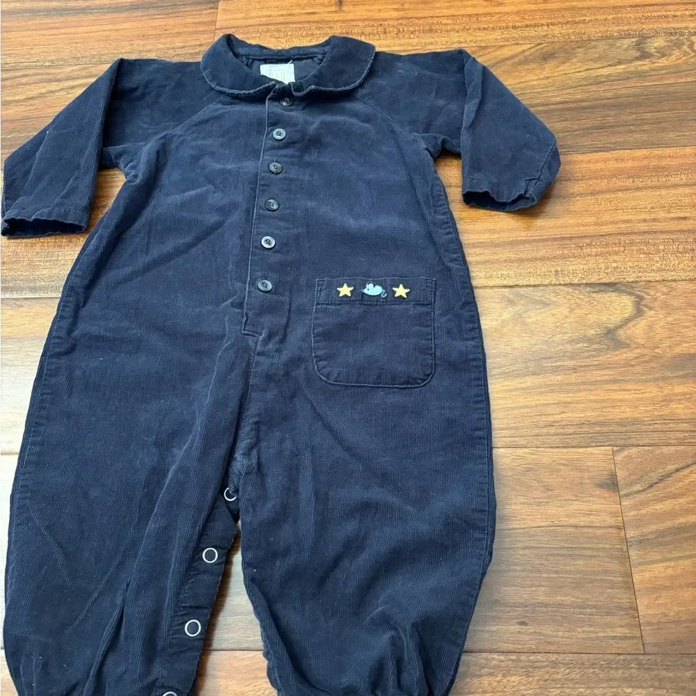 Baby Gap vintage navy lightweight corduroy long sleeve collared jumpsuit